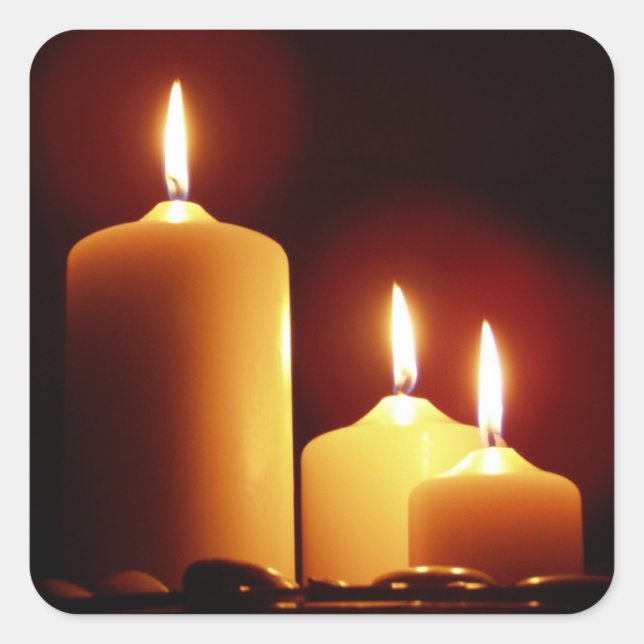 Lit Candles with a Reddish Glow, Peaceful Square Sticker (Front)