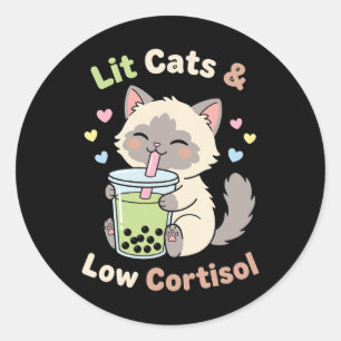 Lit Cats Low Cortisol Levels Kawaii Bo Bubble Tea Classic Round Sticker