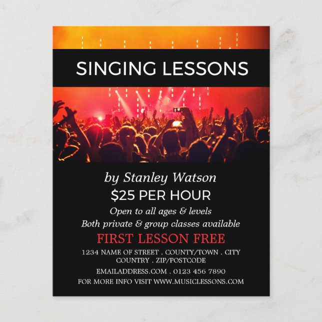 Lit Concert Crowd, Vocalist Lessons Advertising Flyer (Front)