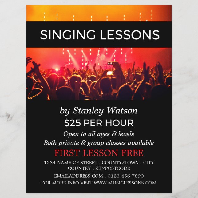 Lit Concert Crowd, Vocalist Lessons Advertising Flyer (Front)