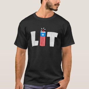 Lit Firecracker July 4th America Flag Patriotic US T-Shirt