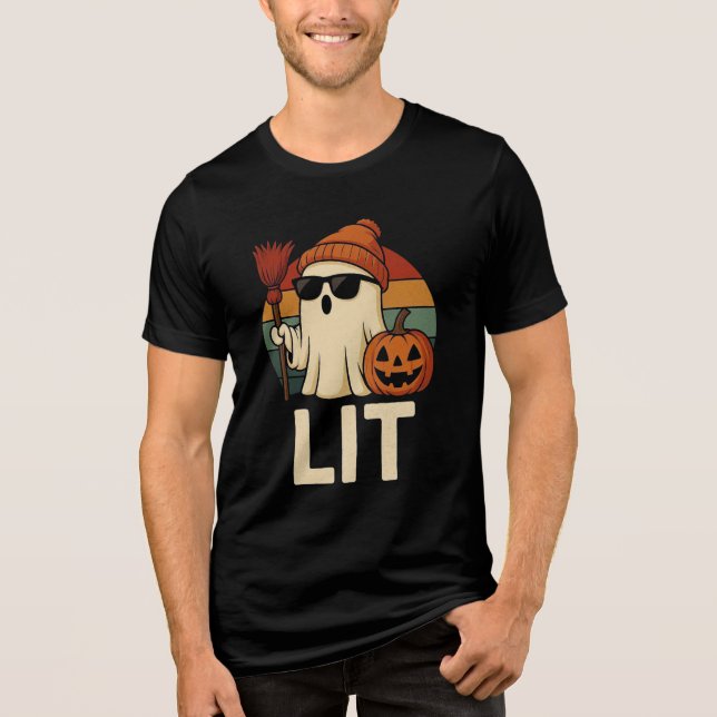 Lit Halloween Ghost T-Shirt Tri-Blend Shirt (Front)