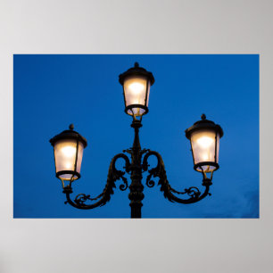 Lit Lamp At Night, Venice Poster