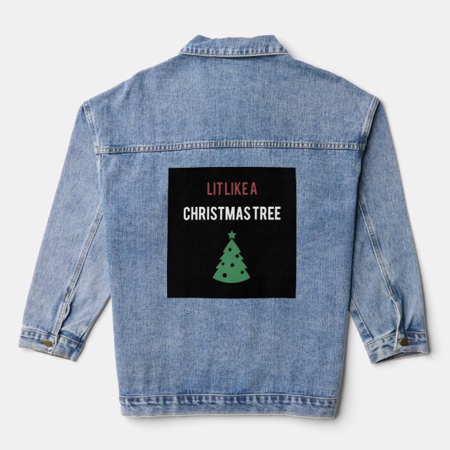lit like a christmas tree green tree christmas denim jacket (Back)