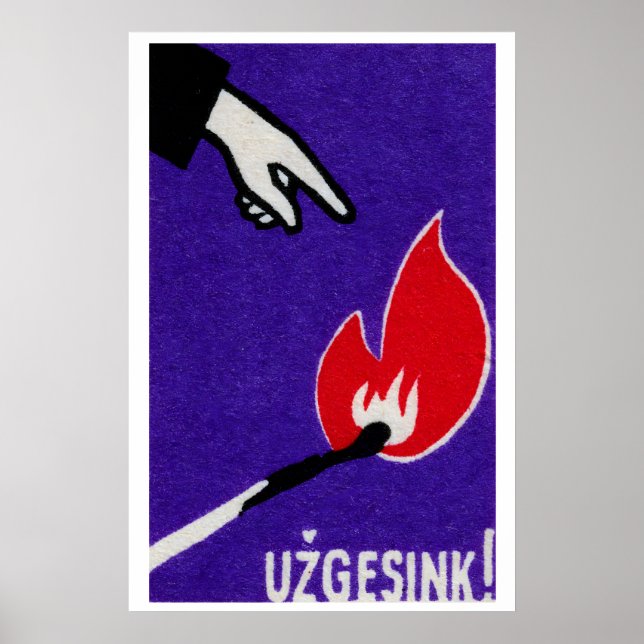 Lit Match Danger - Matchbox Print - Czech Wall Art (Front)