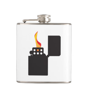Lit Open Cigarette Lighter Hip Flask