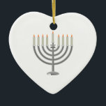 Lit Silver Hanukkah Menorah with Star of David Ceramic Ornament<br><div class="desc">Lit Silver Hanukkah Menorah with Star of David. Perfect for celebrating Hanukkah! 
 Did you know? You can customise this item by clicking "Customise It"!</div>