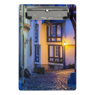 Lit Street Lamp on Cobbled Street Mini Clipboard