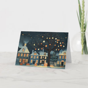 Lit-Up Christmas Trees and Snowy Houses Card