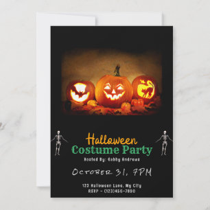 Lit Up Jack-O' Lanterns Black Halloween Invitation