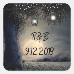 Lit up Lanterns Tree by Full Moon Wedding Square Sticker