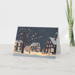 Lit-Up Snowy Homes and Christmas Trees Card