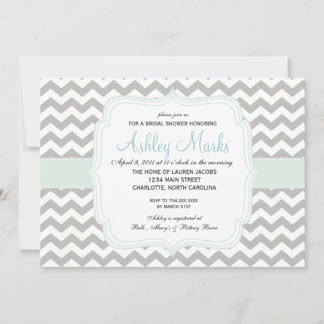 Lite Blue and Grey Chevron Invitation (Front)