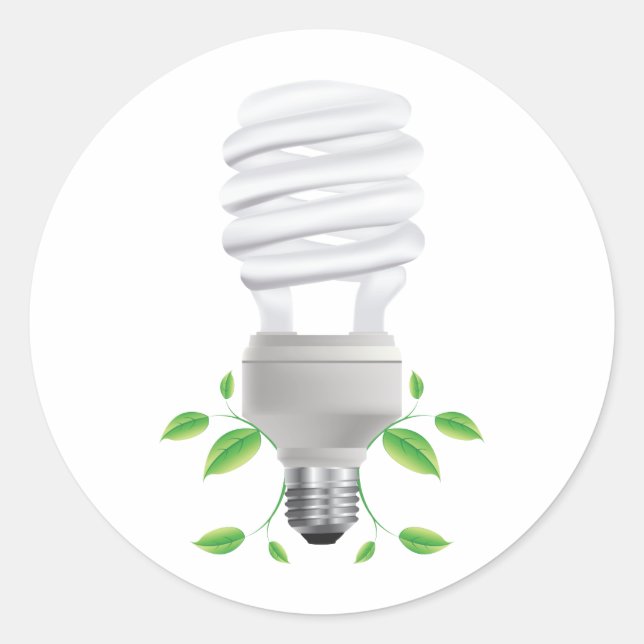 Lite Bulb ~ Compact Florescent CF Live Green Classic Round Sticker (Front)