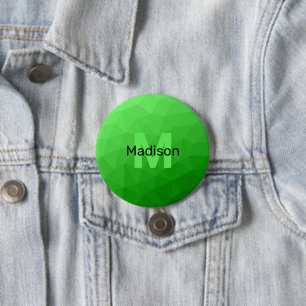 Lite green gradient geometry mesh pattern Monogram 7.5 Cm Round Badge