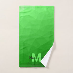 Lite green gradient geometry mesh pattern Monogram Bath Towel Set