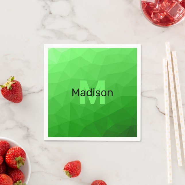 Lite green gradient geometry mesh pattern Monogram Napkin (Insitu)