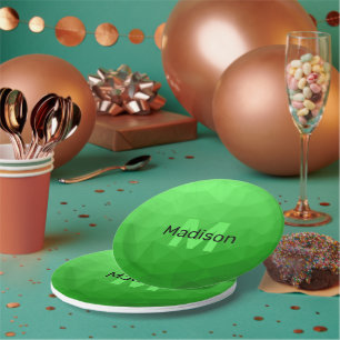 Lite green gradient geometry mesh pattern Monogram Paper Plate