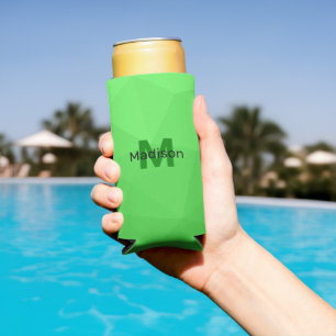 Lite green gradient geometry mesh pattern Monogram Seltzer Can Cooler