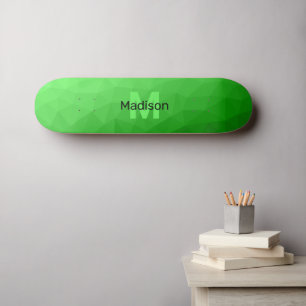 Lite green gradient geometry mesh pattern Monogram Skateboard