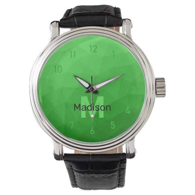 Lite green gradient geometry mesh pattern Monogram Watch (Front)