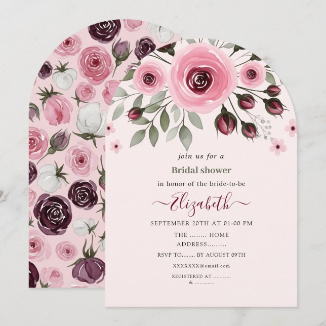 Lite pink Roses Invitation (Front/Back)