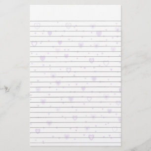 Lite Purple Hearts Lined Stationery