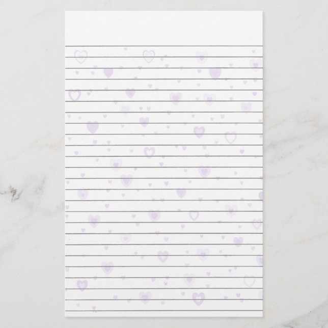 Lite Purple Hearts Lined Stationery (Front)