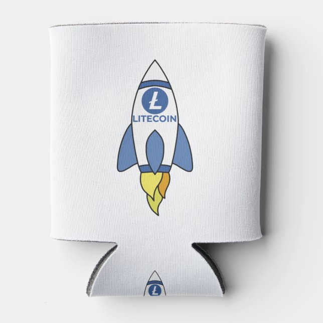 Litecoin To The Moon Rocket Can Cooler (Front)