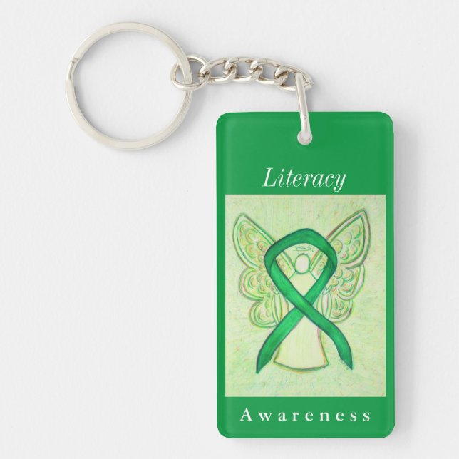 Literacy Awareness Ribbon Guardian Angel Keychain (Front)