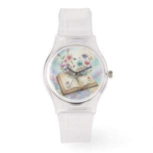 Literary Bloom: Open Book & Wildflower Psychedelic Watch