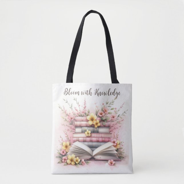 Literary Bloom Tote Bag - Blossom with Books (Front)
