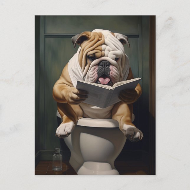 Literary Bulldog | Funny Bathroom Humour Holiday Postcard (Front)
