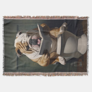Literary Bulldog   Funny Bathroom Humour Throw Blanket