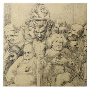 Literary Characters Assembled Around the Medallion Ceramic Tile
