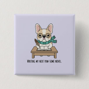 Literary Frenchie Bulldog Pastel Writing Accessory 15 Cm Square Badge