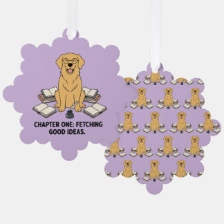 Literary Golden Retriever Puppy Accent Christmas Tree Decoration Card