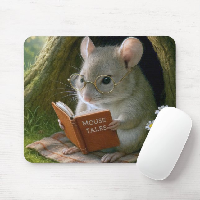 Literary Mouse In a Cosy Tree Hole Mouse Pad (With Mouse)