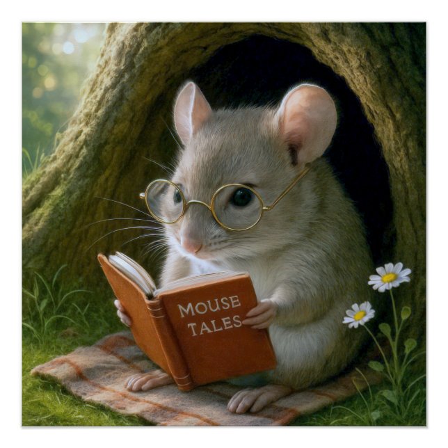 Literary Mouse In a Cosy Tree Hole Poster (Front)