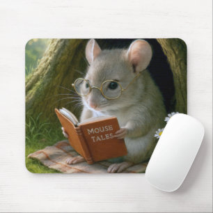 Literary Mouse In a Cozy Tree Hole Mouse Pad
