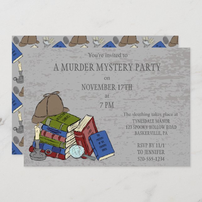 Literary Murder Mystery Dinner Party Invitation (Front/Back)