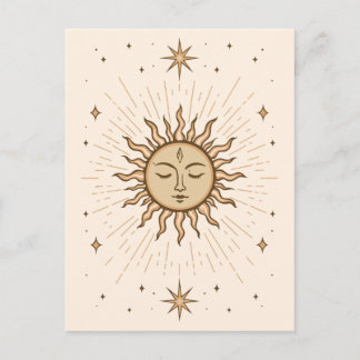 Litha Celestial Sun Face Summer Solstice Art Postcard