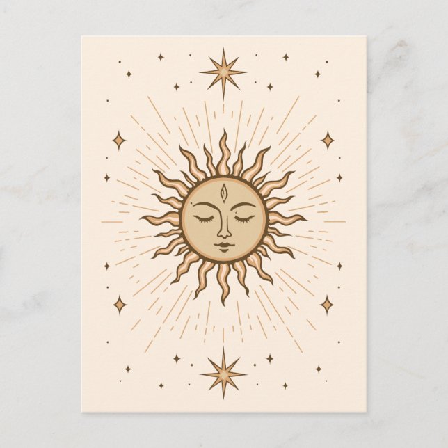 Litha Celestial Sun Face Summer Solstice Art Postcard (Front)