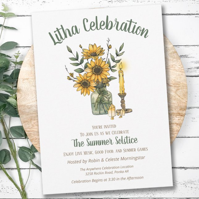 Litha Summer Floral Sunflowers in Vase Solstice Invitation (Creator Uploaded)