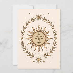 Litha Sun Face Botanical Wreath Celestial Art Card