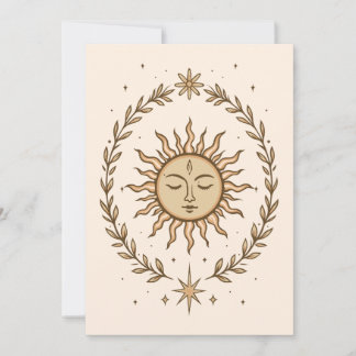 Litha Sun Face Botanical Wreath Celestial Art Card