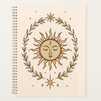 Litha Sun Face Botanical Wreath Celestial Art Planner
