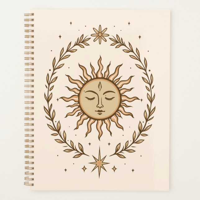 Litha Sun Face Botanical Wreath Celestial Art Planner (Front)