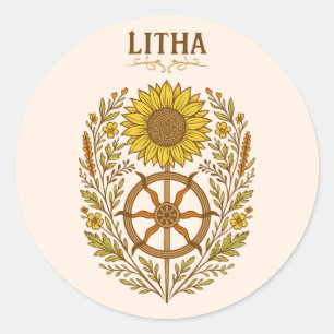 Litha Sunflower Wheel Summer Solstice Celestial Classic Round Sticker