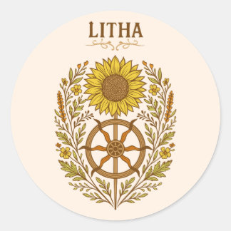 Litha Sunflower Wheel Summer Solstice Celestial Classic Round Sticker